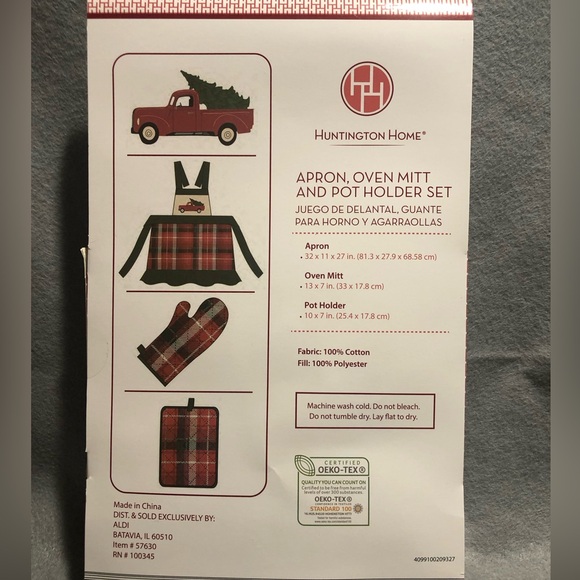 HUNTINGTON HOME 3 PIECE SET INCLUDING APRON, OVEN MITT, AND POT HOLDER, NWT - Picture 3 of 5